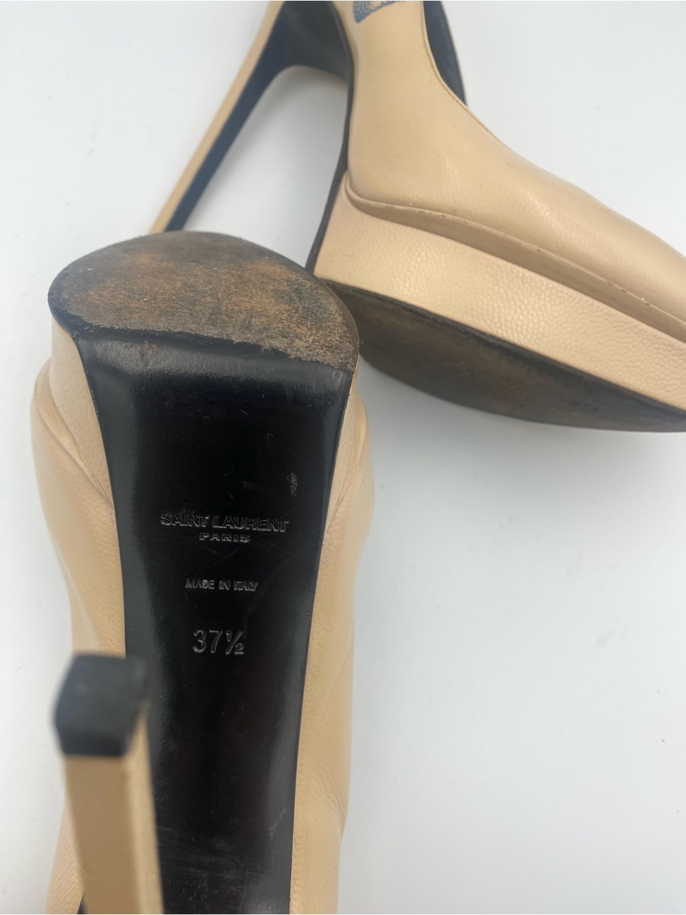 Saint Laurent Beige Pointed-Toe Stiletto Pumps - Picture 10 of 11